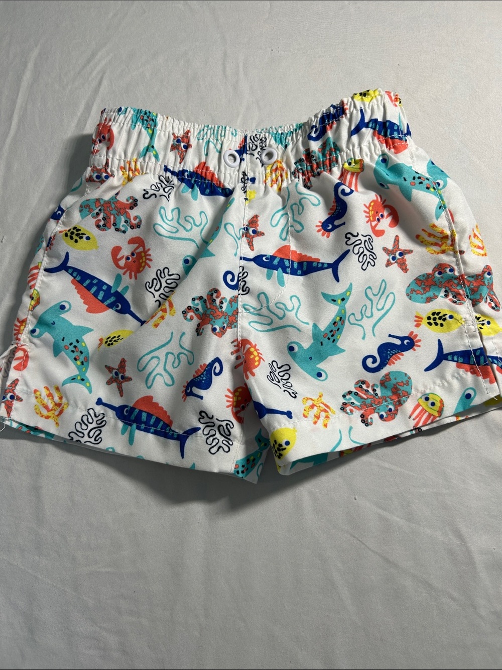 Baby Boy White Ocean Creature Print Swim Shorts